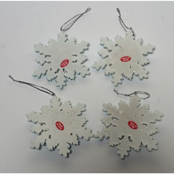 Lot of 4 Snowman Snowflake Blue White Silver Hats 4" Figurine Ornament - Picture 2 of 8